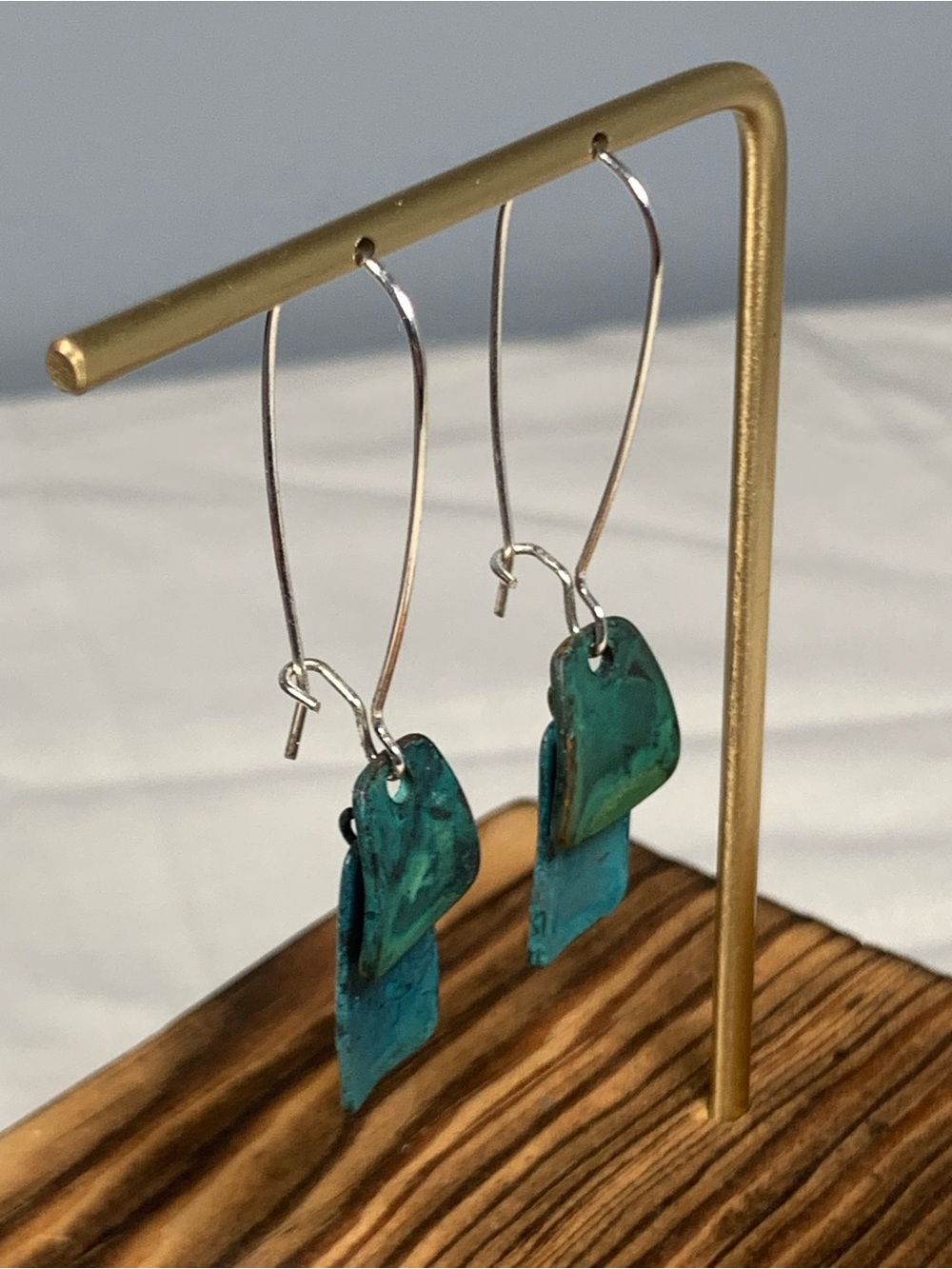 Robert Lee Morris (RLM) SOHO Dangle Earrings-Green Verdigris Patina - Picture 6 of 9